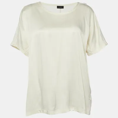 Pre-owned Joseph Off White Cotton Knit & Satin T-shirt M