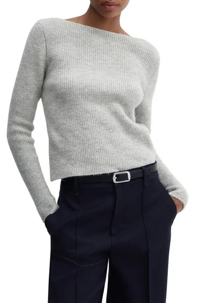 Mango Boat Neck Rib Sweater In Grey