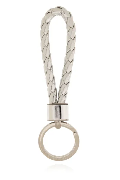 Bottega Veneta Intreccio Key Ring In Silver