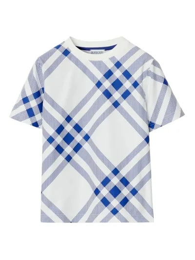 Burberry Kids' Checked Cotton T-shirt In Blue