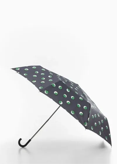 Mango Polka-dot Folding Umbrella Blue In Brown