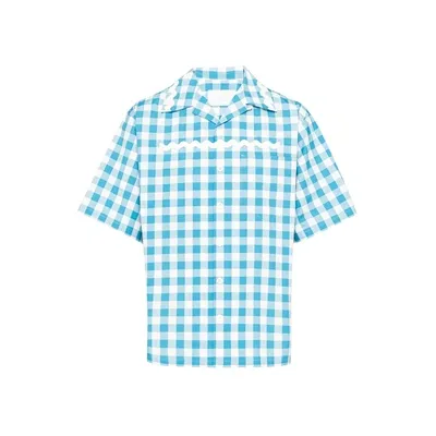 Prada Short-sleeved Cotton Shirt In Blue