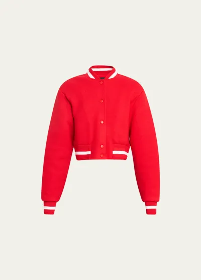 Givenchy Logo-embroidered Crop Wool Bomber Varsity Jacket In Vermillon