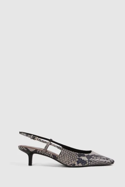 Reiss Grey Leather Snake Print Slingback Heels