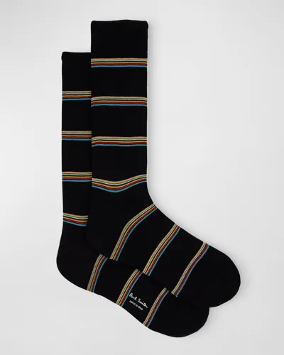 Paul Smith Men's Signature Stripe Crew Socks In Black