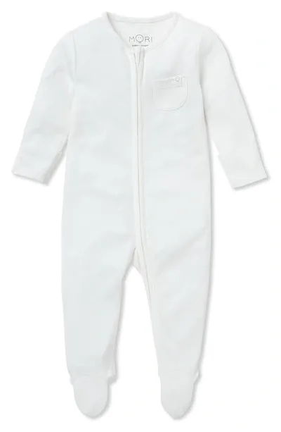 Mori Kids' Clever Zip Footie In White