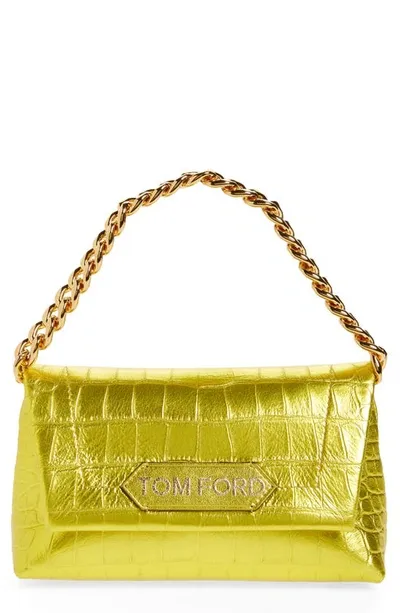 Tom Ford Mini Metallic Croc Embossed Leather Shoulder Bag In Mimosa