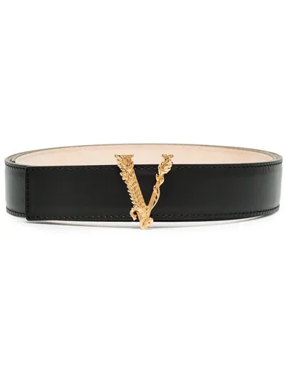 Versace Virtus Leather Belt In Black  