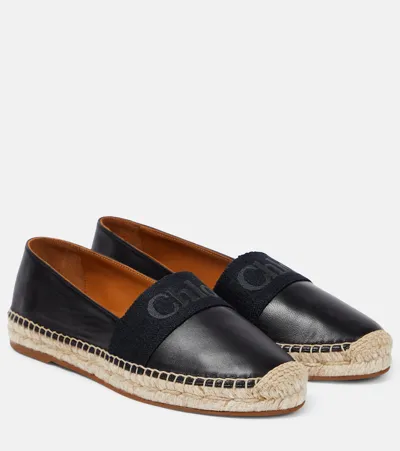 Chloé Piia Logo Leather Espadrilles In Black