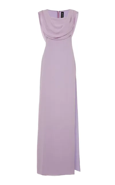 Del Core Draped Silk Gown In Purple