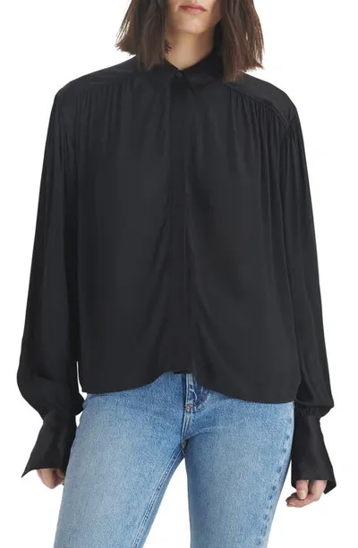 Rag & Bone Aubrey Pleated Long-sleeve Top In Black