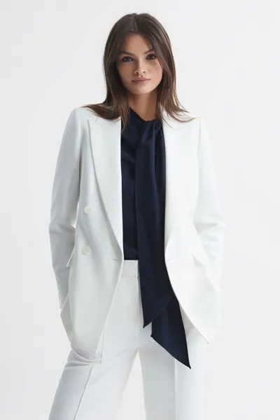 Reiss White Double Breasted Crepe Suit Blazer