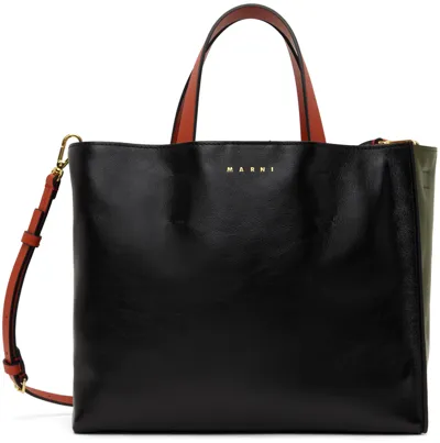 Marni Black & Green Museo Soft Small Tote In Z2p16 Black/mosstone