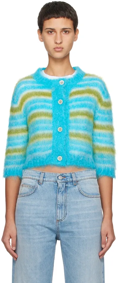 Marni Striped Brushed Mohair Blend Cardigan In Multicolor