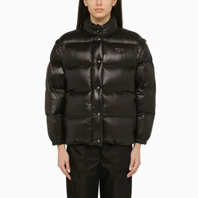 Prada Women's Re-nylon Convertible Down Jacket In Black