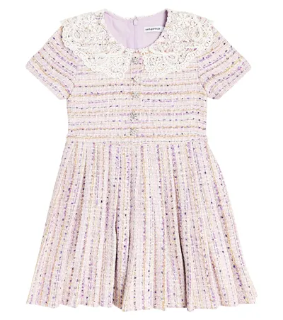 Self-portrait Kids' Lace-trimmed Pleated Bouclé Dress In Purple