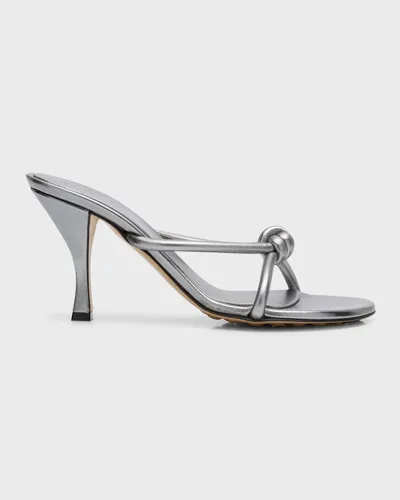 Bottega Veneta Blink Knotted Metallic Leather Mules In Silver