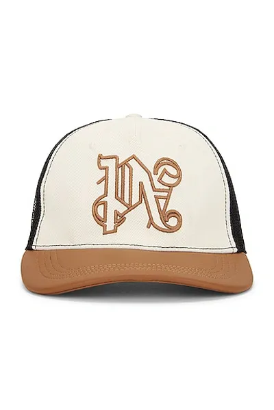 Palm Angels Men's Pa Monogram Trucker Hat In Beige & Off White