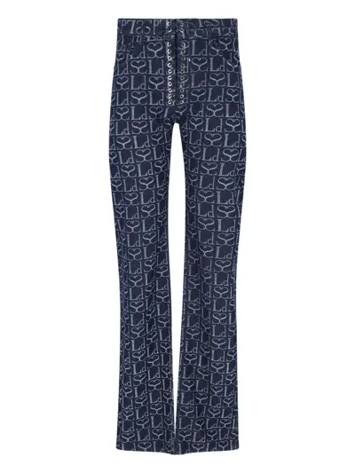 Ludovic De Saint Sernin Monogram Cotton Denim Straight Jeans In Indigo Monogram