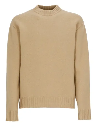 Jil Sander Crewneck Knitted Jumper In Brown