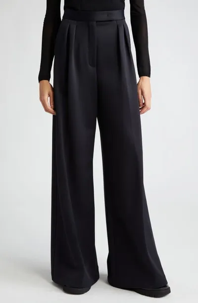 Max Mara Wide Leg Wool Pants In Black