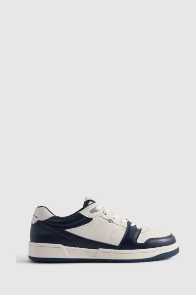 Reiss Astor Logo-embossed Low-top Leather Trainers In Navy/white