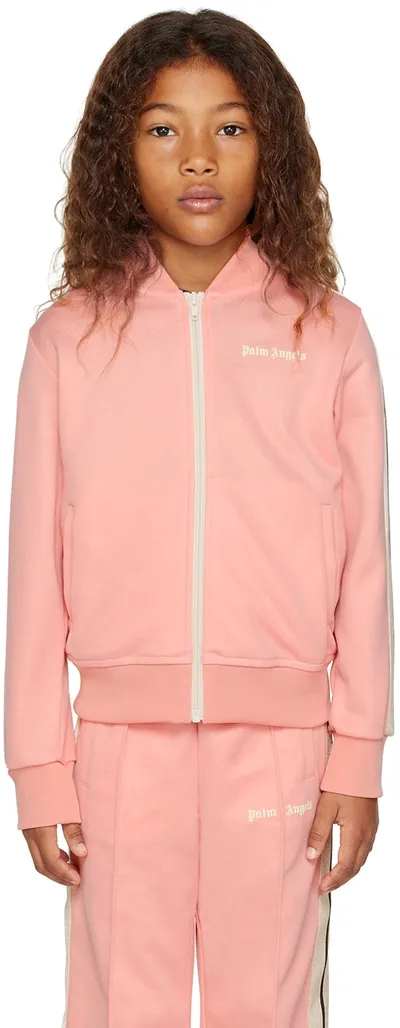 Palm Angels Kids Pink Striped Track Jacket In Pink White