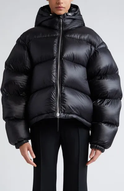 Jil Sander Hooded Down Puffer Jacket In Nero