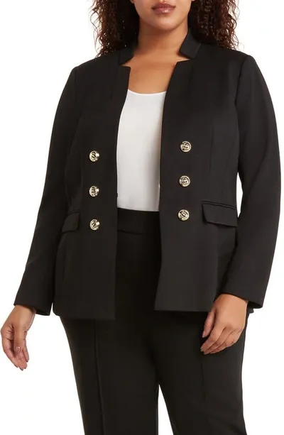 Tahari Faux Double Breasted Ponte Blazer In Black