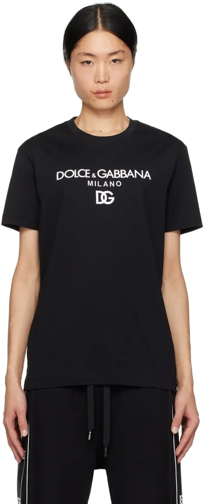 Dolce & Gabbana Dg Logo Print Black T-shirt In Multicolor