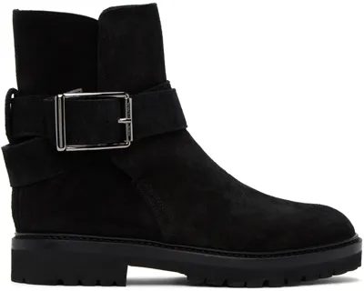 Manolo Blahnik Buckle-detail Suede Ankle Boots In Black