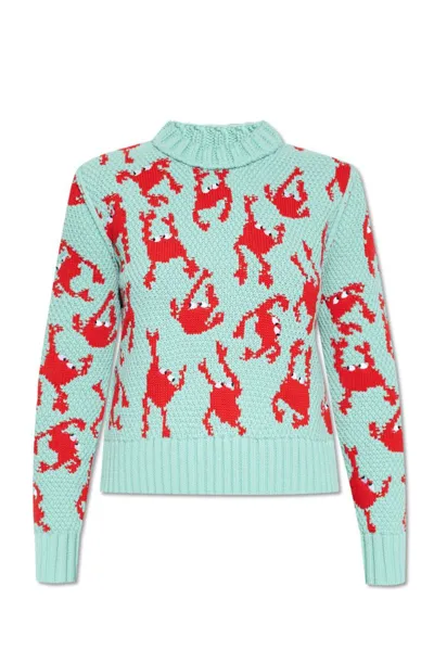 Bottega Veneta Crab Patterned Sleeved Sweater In Light Blue