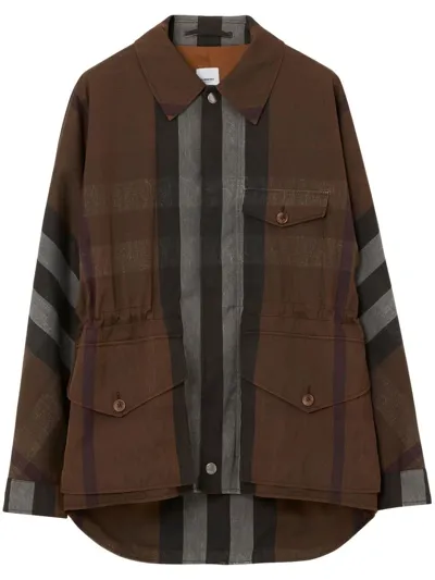 Burberry Check Field Jacket In Dark Birch Brown