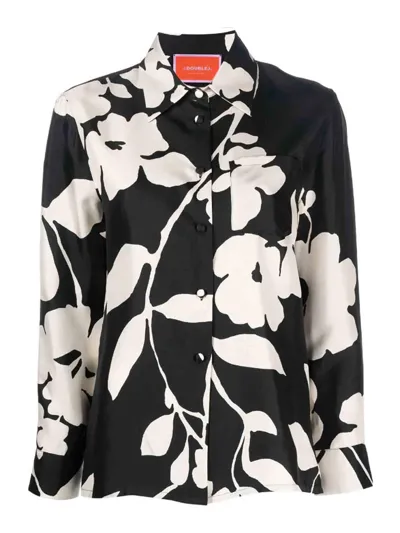 La Doublej Boy Floral-print Silk Shirt In Black