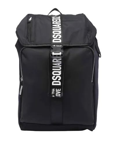 Dsquared2 Foldover Top Love Buckled Backpack In Black