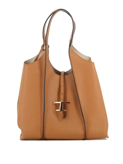 Tod's Hammered Leather Tote In Light Brown