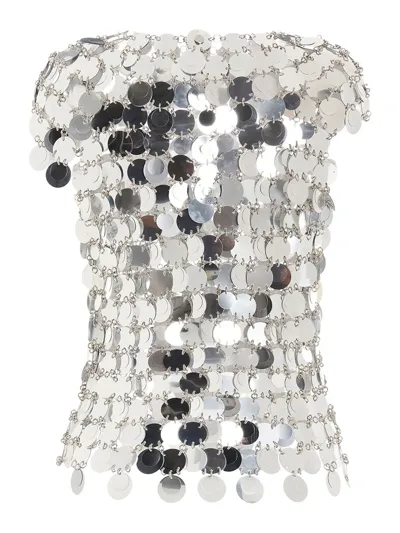 Rabanne Semi-sheer Sequin Top In Plata