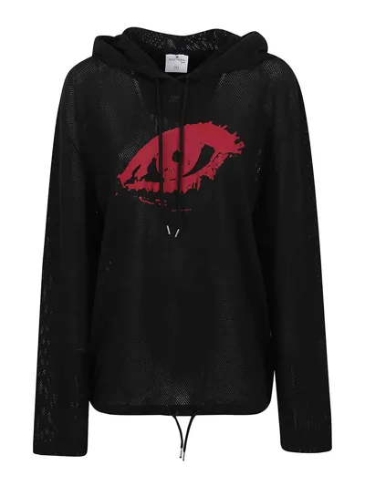 Courrèges Graphic-print Mesh Hoodie In Black