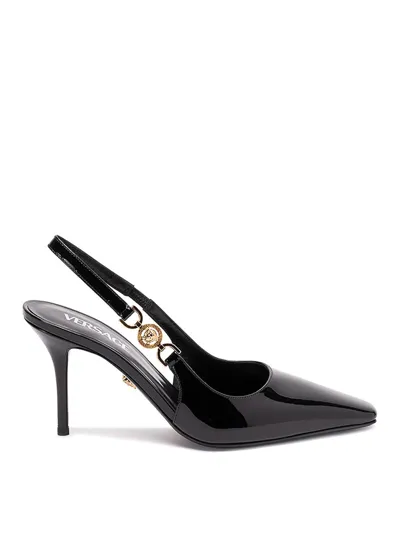 Versace Leather Slingbacks In Black