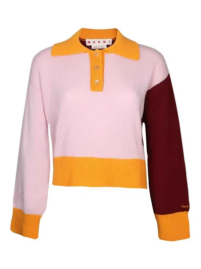 Marni Colorblock Cashmere Polo Sweater In Multicolor