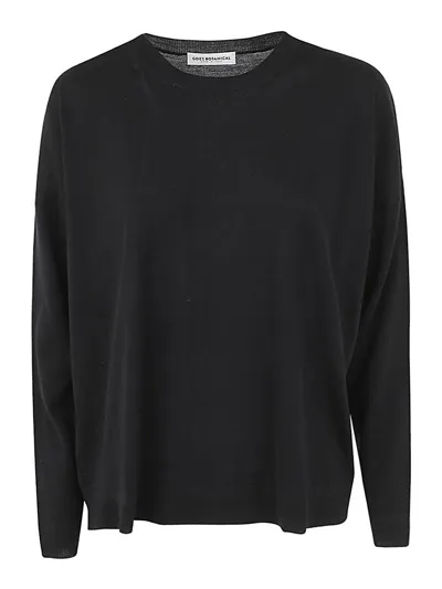 Goes Botanical Long Sleeves Oversized Crew Neck Sweater In Black