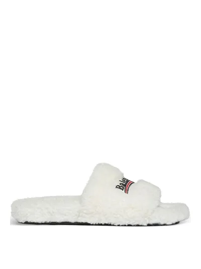 Balenciaga Furry Slide In White