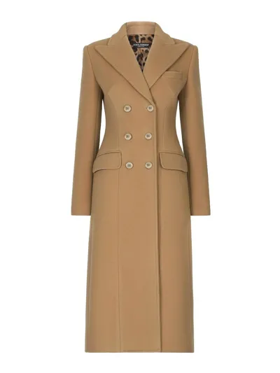 Dolce & Gabbana Double-breasted Midi Coat In Beige