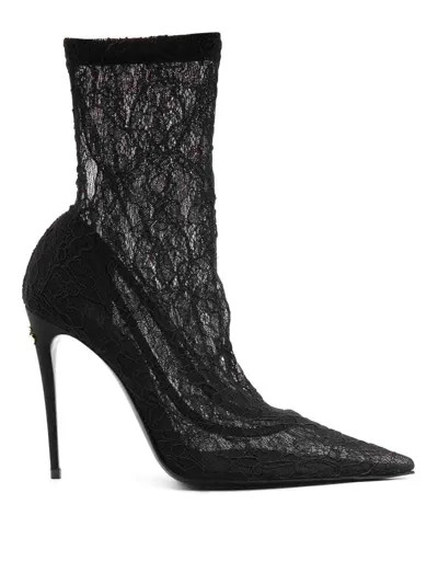 Dolce & Gabbana Floral Lace Paneled Boots In Black