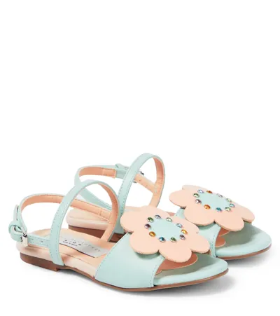 Stella Mccartney Kids' Floral-appliqué Faux Leather Sandals In Green