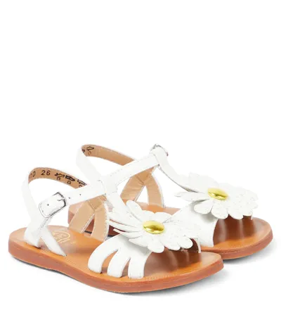 Pom D'api Kids' Plagette Big Flo Leather Sandals In White