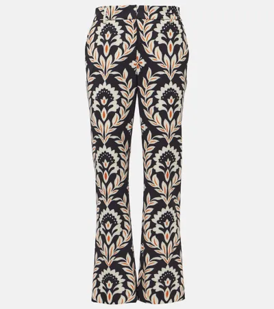 La Doublej 24/7 Floral-print Straight-leg Crop Pants In Black