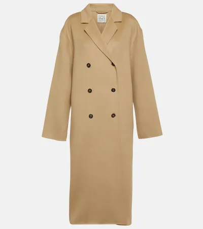 Totême Signature Double-breasted Wool Coat In Biscuit