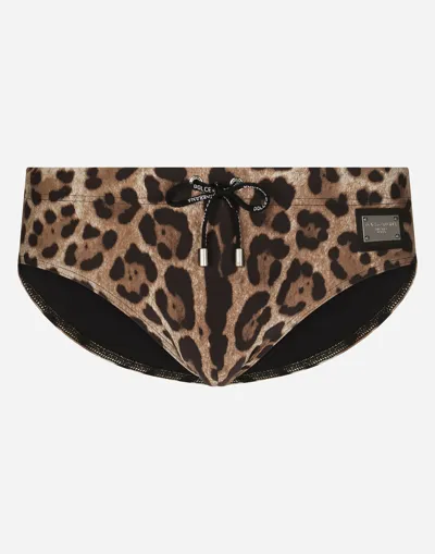 Dolce & Gabbana Leopard-print Swim Briefs With High-cut Leg In Animal Print