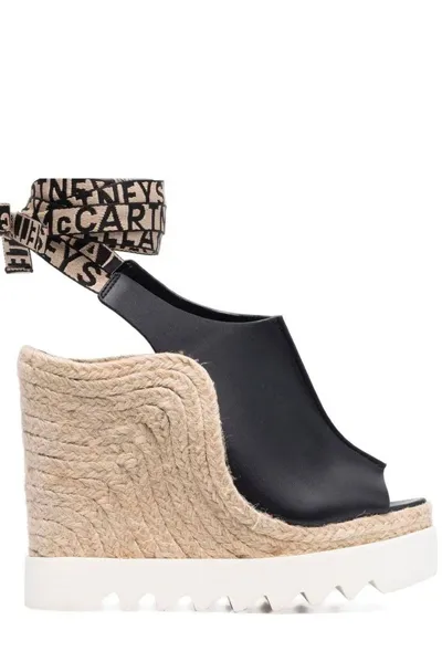 Stella Mccartney Gaia Open Toe Wedge Espadrilles In Black